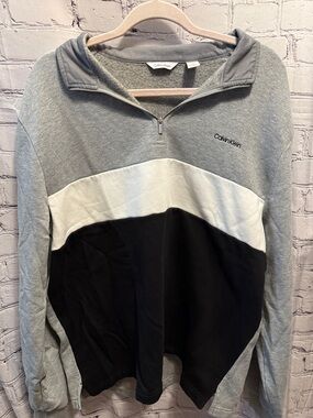Calvin Klein Gray White Black Colorblock Quarter-Zip Pullover